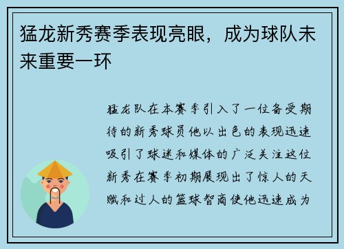 猛龙新秀赛季表现亮眼，成为球队未来重要一环